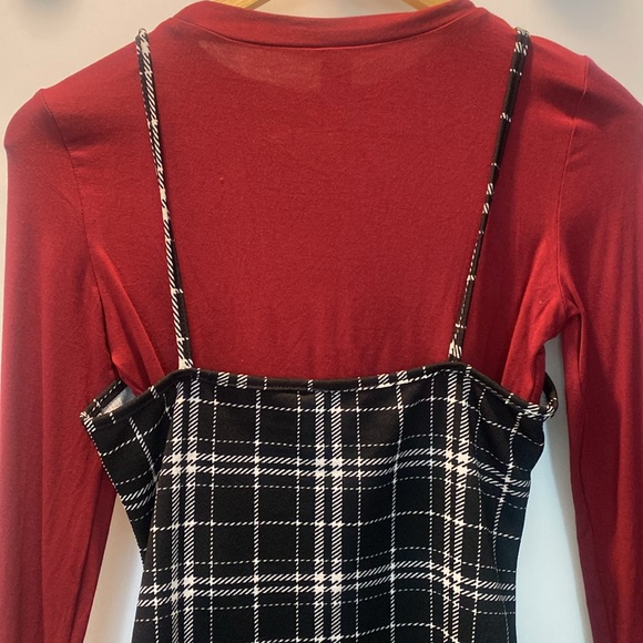 EZwear solid top plaid print cami dress - Picture 4 of 5